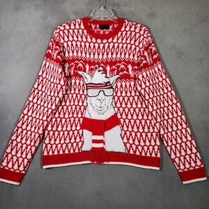 Blizzard Bay‎ LLama Holiday Sweater Mens L Red Fair Isle Ugly Christams Hip Hop